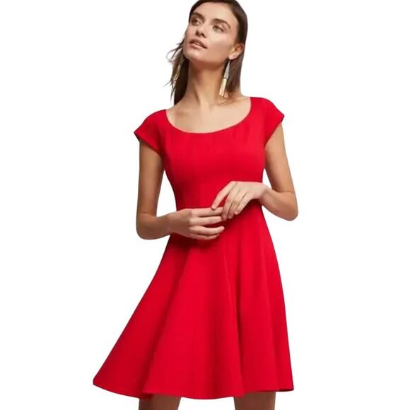 Bailey 44 Dresses & Skirts - Bailey 44 Zoe Red Mini Dress Scoop Neck Fit & Flare Cap Sleeves Size Large